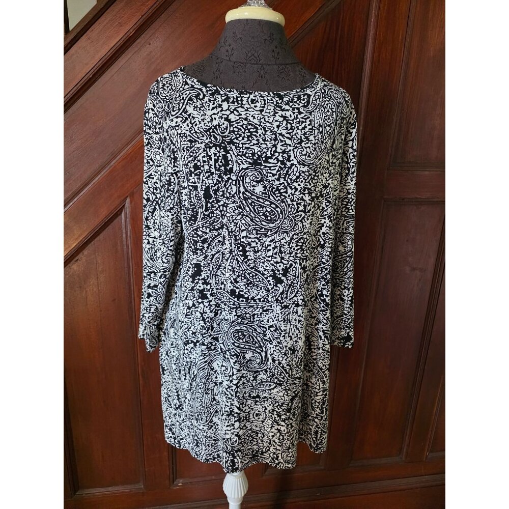 Laura Ashley Black & White Paisley Print Dress Size L